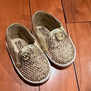 Gold Glitter Michael Kors Slip-On Crib Booties